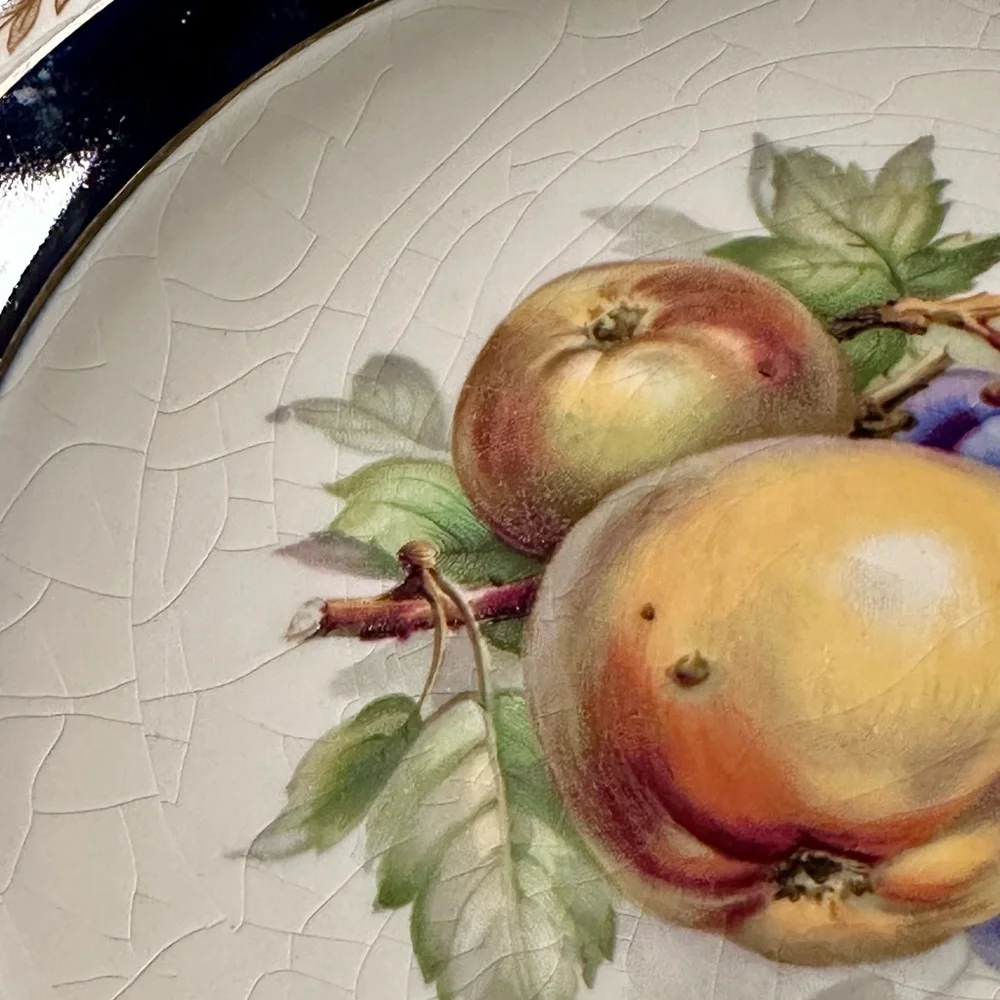 Vintage Crown Ducal Ware Fruit Plate Cobalt Blue Gold Laurel England Dessert